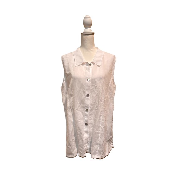 Match point Tops - Match Point USA 100% Linen Sleeveless Button Front Tunic Top‎ White Size XL
